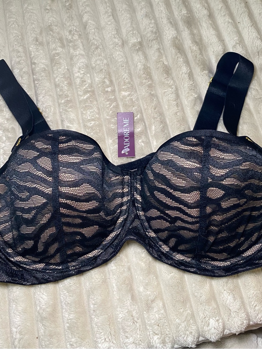 Adore Me Black Sheer Lace Underwire Bra 36DD